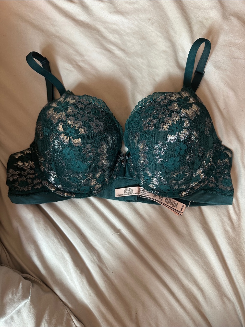 Victoria's Secret Teal Lace Push-Up Bra with Silver Accents